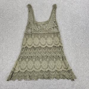 Laffaire Womens Crochet Tank Top XS Green Tiered Lace V-Neck Sleeveless Tunic